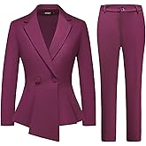Lamgool Women's Suit Outfits Set 2 Piece Ruffle Blazer with Pants Suit Set Long Sleeve Business Casual