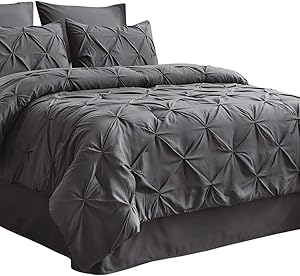 Bedsure Comforter Set Twin Bed in A Bag Dark-Grey 6 Pieces - 1 Pinch Pleat Comforter(68X88 inches), 1 Pillow Sham, 1 Flat Sheet, 1 Fitted Sheet, 1 Bed Skirt, 1 Pillowcase
