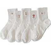 Winatehr 5 Pair Cute Socks for Women, Crew Ankle Cotton Thin Kawaii Socks Casual, Cutecore Coquette Clothes Y2k for Teen Girl, Aesthetic Trendy Fashion Gifts for Women