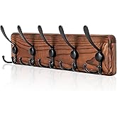Gohiuo Rustic Wall Mount Coat Rack, Coat Hooks Wall Mount Wood Coat Rack with 5 Triple Hooks, Heavy Duty Wooden Wall Mounted Coat Hanger for Entryway, Farmhouse Hanging Coats, Hats, Bags,Towels