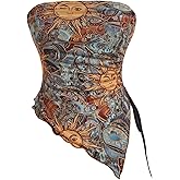 Milumia Women's Boho Crop Top Y2k Asymmetrical Bandana Tube Tops 2000s Clothing Country Outfits