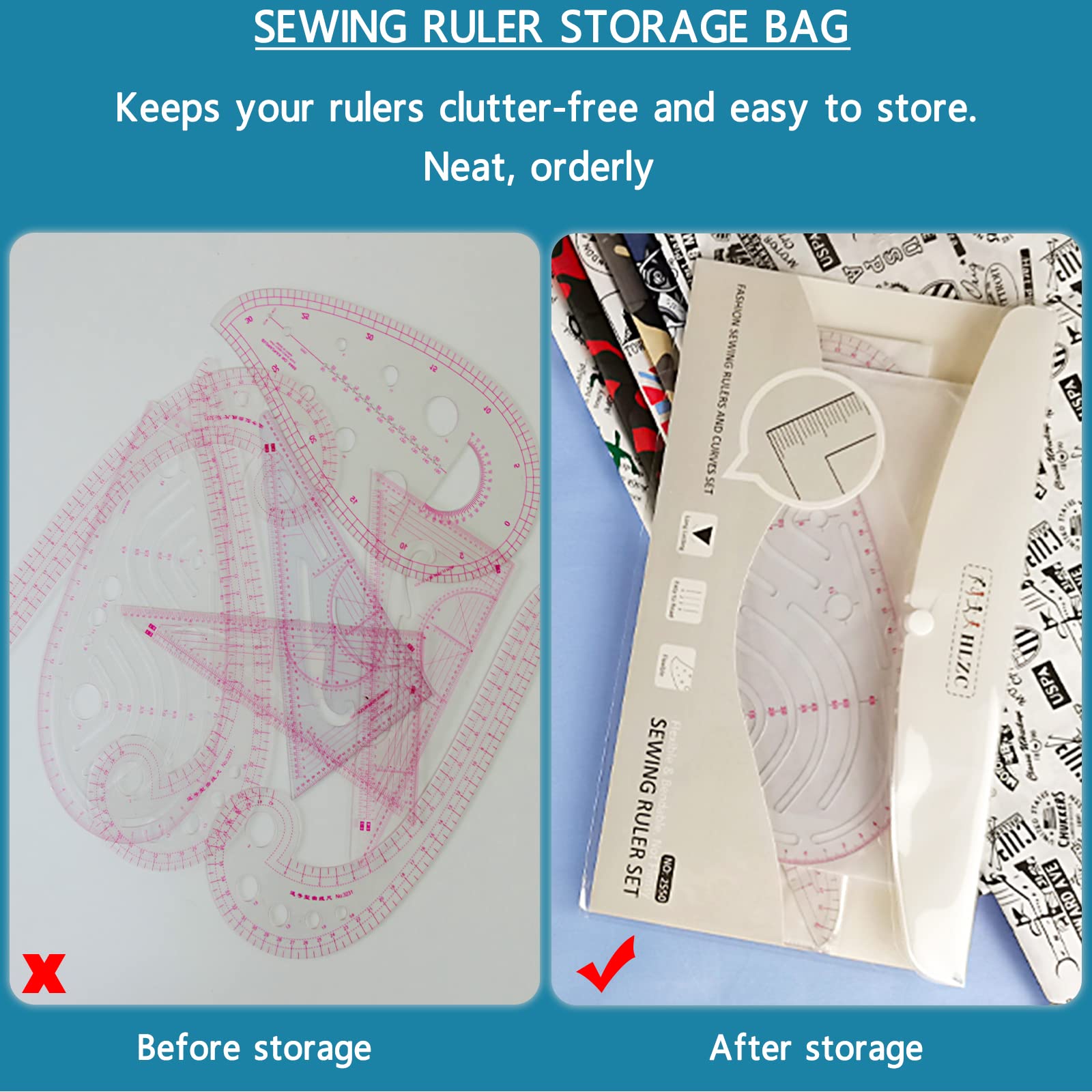 HLZC Fashion Clear Metric Sewing Ruler Set, French Curve Pattern Making Ruler Kit for Beginners Tailors Designers (4-Piece Set)