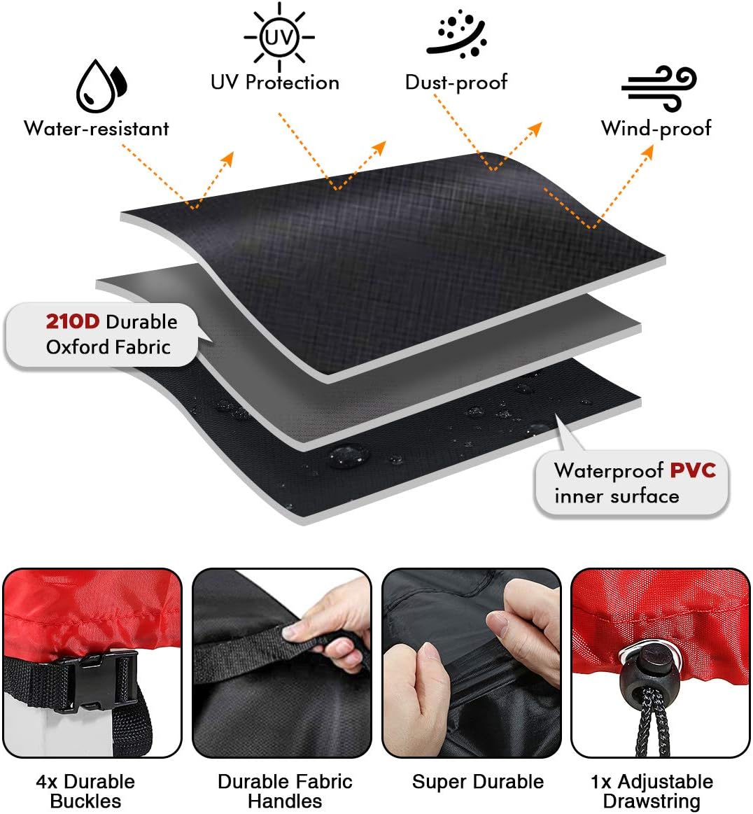 Audew Patio Furniture Covers 420D Upgrade Version Patio Table Cover Oxford Polyester Outdoor Furniture Covers Waterproof Fits for 6-8 Seats Blcak-Red 90.5''x64.5''x28.5'': Furniture & Decor