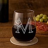 On The Rox Monogrammed Gifts For Women and Men - Letter A-Z Initial Engraved Monogram Stemless Wine Glass - 17 Oz Personalized Wine Gifts For Women and Men (M)