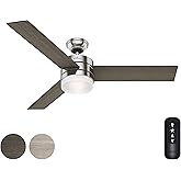 Hunter 54in Contemporary Ceiling Fan with Remote Control in Brushed Nickel (Renewed)