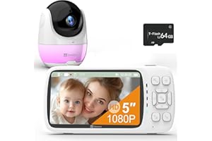 Deason Baby Monitor with Camera and Audio, Early Education and White Noise 64G TF Card 5" Display 1080P Video 2-Way Talk, Sound & Temp Alarm,1200ft Range No WiFi, Clear Night Vision, VOX Mode