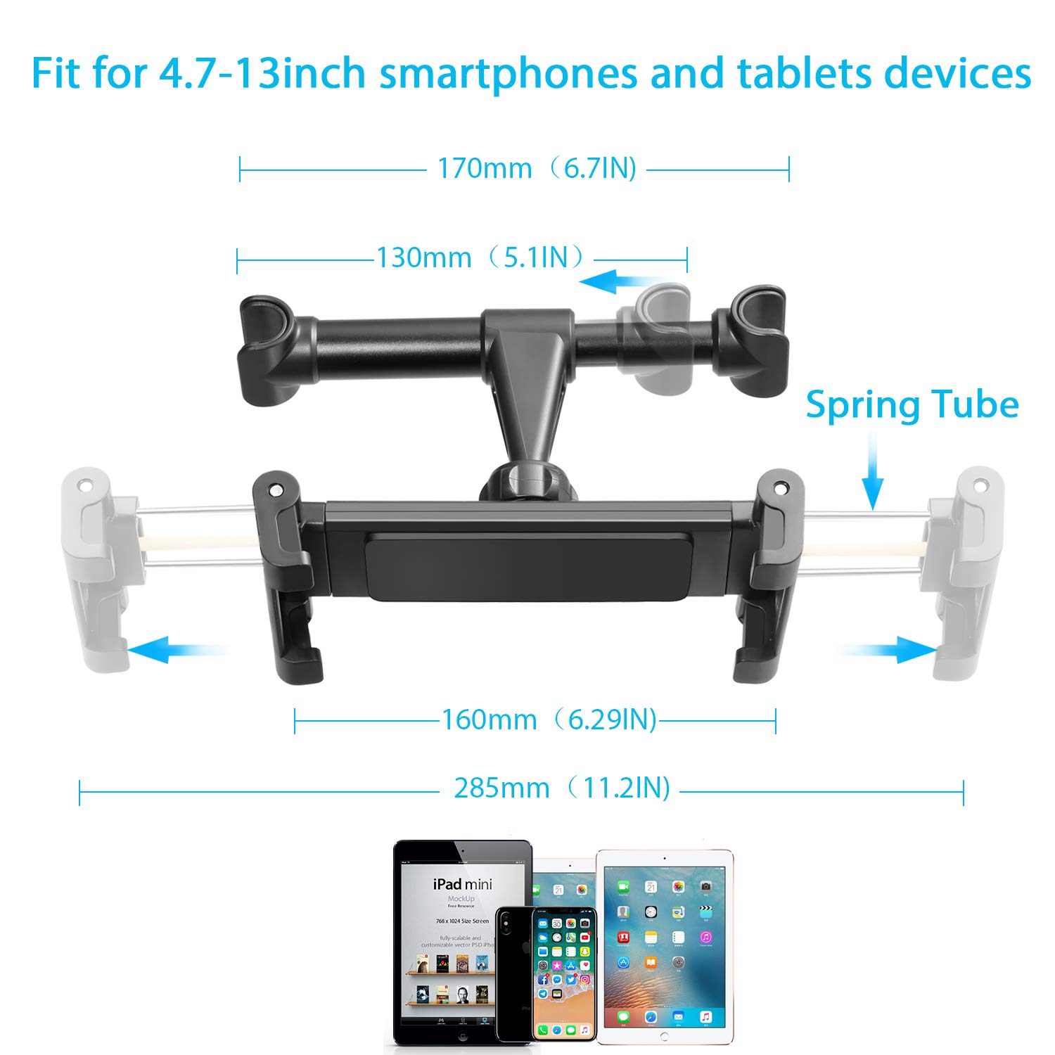 Car Headrest Mount Holder, Cookan 360° Free Rotation Tablet Holder Phone Stand Cradle Compatibility with iPad/iPhone/ Kindle Fire HD/Samsung Galaxy Tab/Note & Other 4.7\'\'-13\'\' Smartphones/Tablets