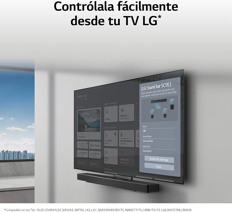 SC9S - Soundbar Bluetooth 5.0, 3.1.3 Canais, 400 W, Subwoofer sem fios, Dolby Atmos, DTS:X, IMAX Enhanced, Áudio Hi-Res 24bit/96kHz, cor cinzento escuro