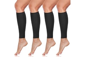 SATINIOR 4 Pairs Calf Compression Sleeve Leg Compression Sock Calf and Shin Support Relieve Calf Pain for Men Women Youth for Running, Cycling, Walking Black, Large