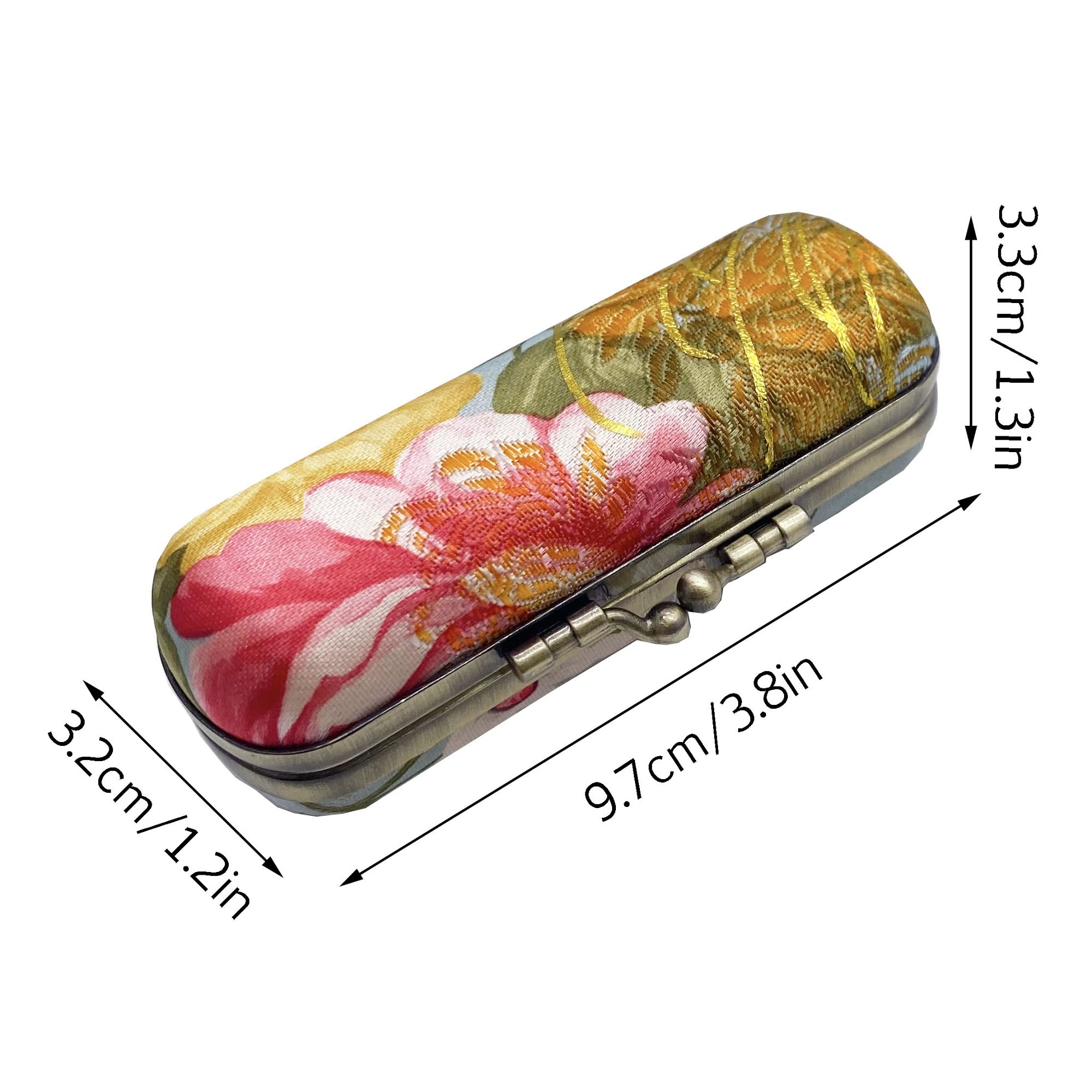 MIAO JIN 2PCS Lipstick Case with Mirror Lipstick Case Storage Case Kiss Lock of Iron Mini Portable Vintage Floral Pattern Jewelry Case Cosmetic Case