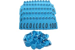 ABUSTLE PIG Extra Large Cattle Ear Tags,Thickened Plastic Livestock Ear Tags with Numbers 001-100 for Cattle,Goat,Pigs,Cow Identification Ear Tags(4.13×2.75 inch,Yellow) (Blue 001-100)