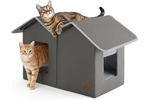Bedsure Weatherproof Outdoor Cat House-Extra Wide Insulated Feral Cat Shelter with Raised Base in Winter, Waterproof Outside Pet Hideout for Stray Kitty, 22.5x12.5x13.25inches, Grey