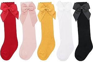 AQOKKA Baby Knee High Socks Kids Tube Long Boot Socks with Bow Cotton Knit Stocking Infant Toddler Dress Socks for Boy Girl