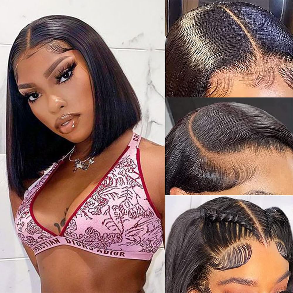 Straight Bob Wig Human Hair 12Inch Straight 13X4 100% Unprocessed Virgin Transparent HD Lace Front Bob Wig Human Hair For Black Women
