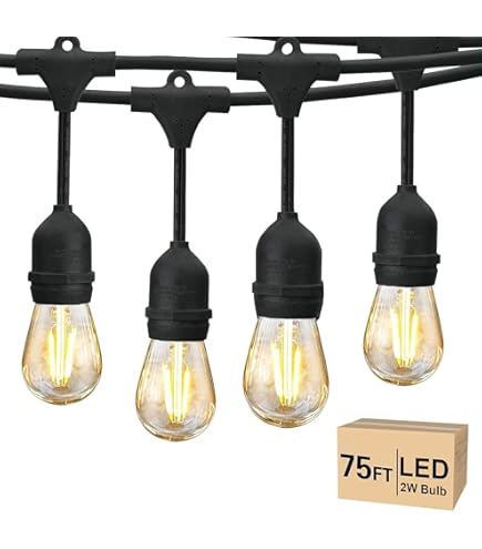 Vigdur 14FT Outdoor String Lights – 35 Shatterproof A19 Plastic Edison Bulbs, Connectable Brown Wire, Waterproof Patio Lights For Bistro, Backyard, Gazebo (2.5FT Spacing)