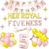 Her Royal Fiveness Birthday Decorations, 5th Birthday Decorations Girl, Princess Theme Bday Party Decorations for 5 Year Old, Her Royal Fiveness Fifth Party Supplies Favors Balloons Banner for Girls