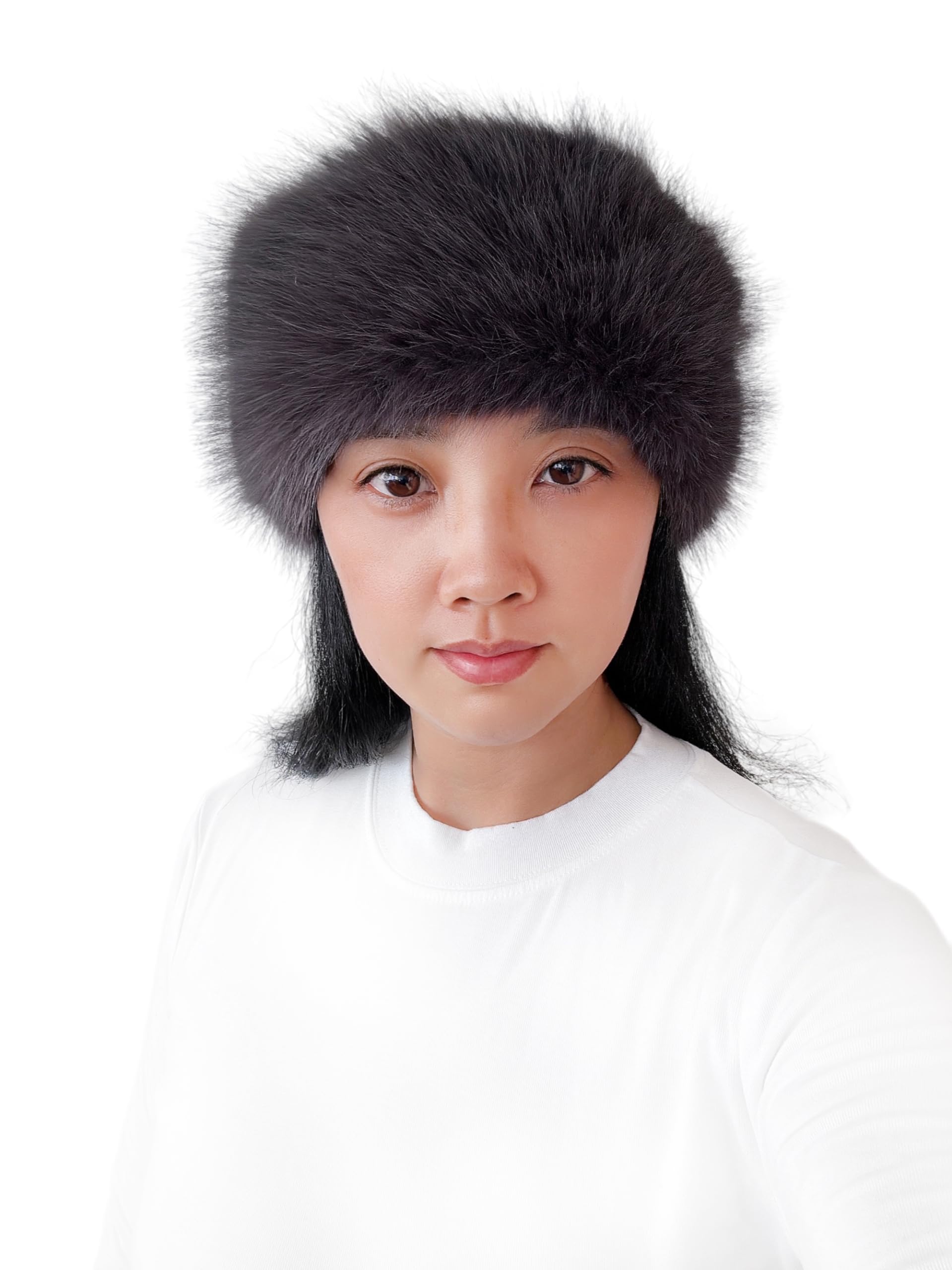 Lina & Lily Women's Winter Headband Head Ear Warmer Long Pile Faux Fur (Dark Grey)