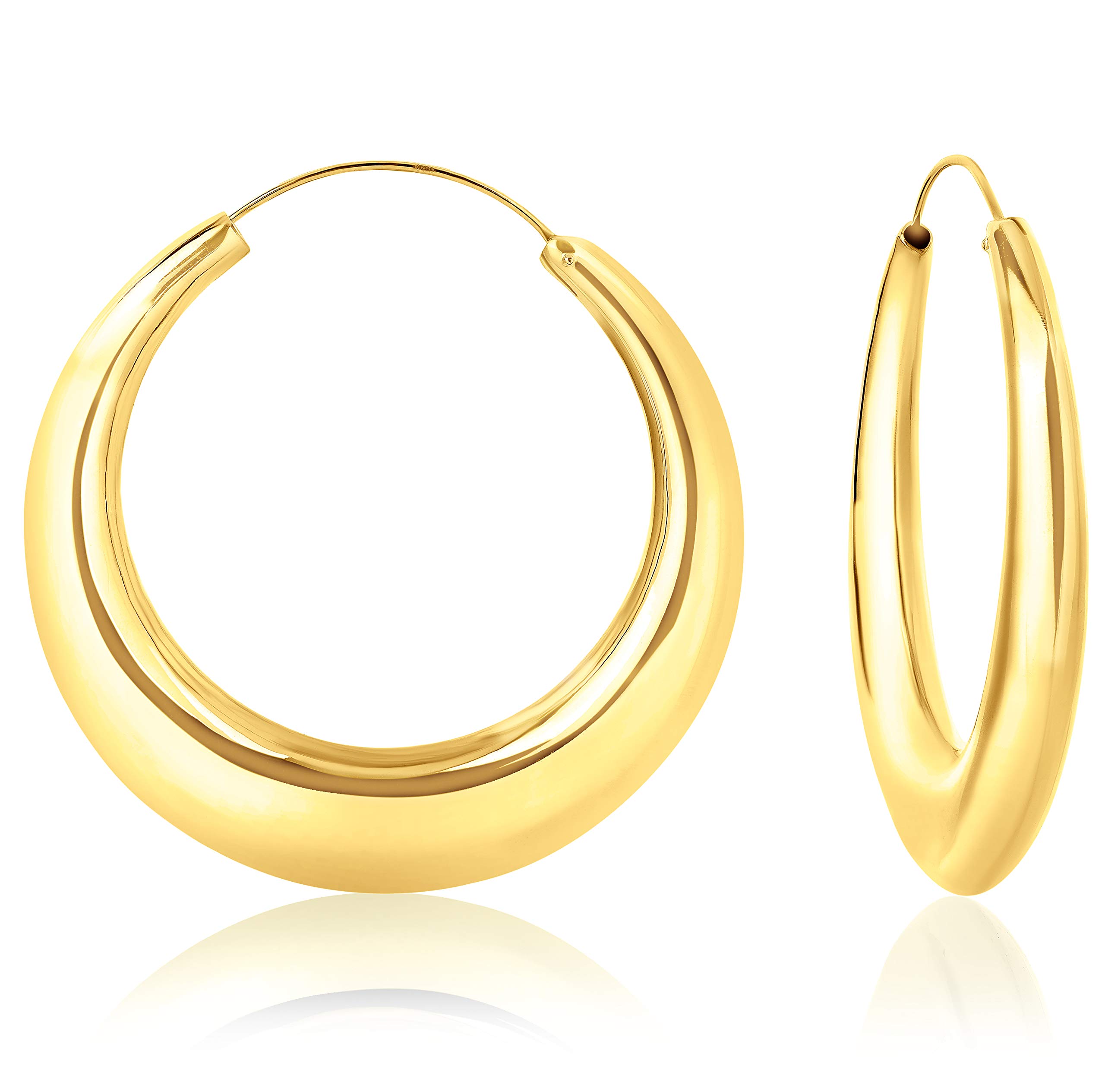 DTPSilver - 925 Sterling Silver Yellow Gold Plated Creole Thick Hoops Earrings - Thickness 7.5 mm - Diameter 60 mm