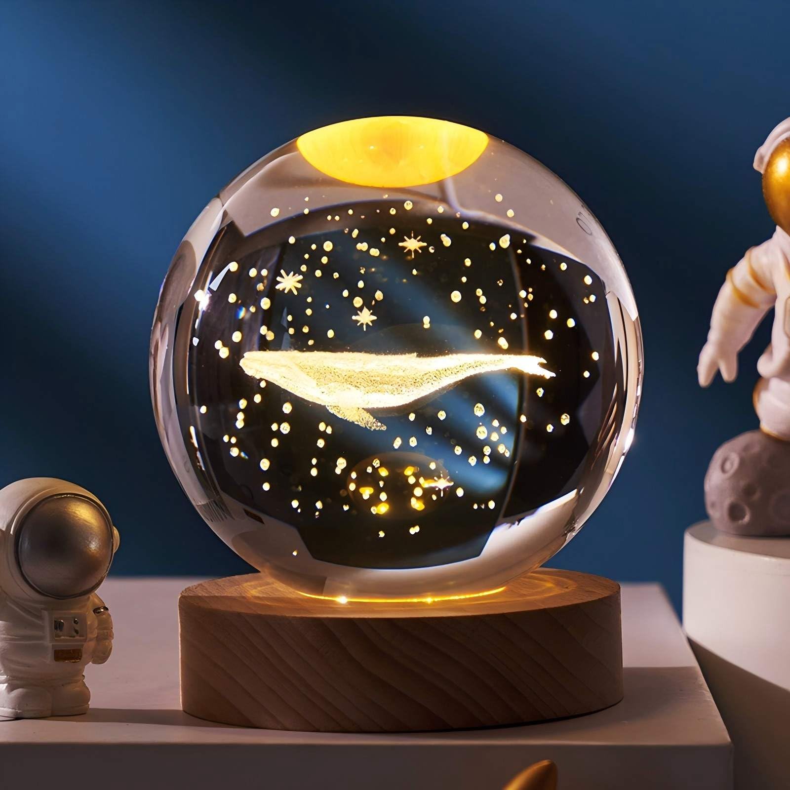 Neioaas 6cm 3D Whale Crystal Ball Lights-3 Color LED Animal Glass Ball Plug-in Night Light with Control LED Wooden Base,3D Engraved Crystal Balls Light Decor,Gift for Kids Friends & Family