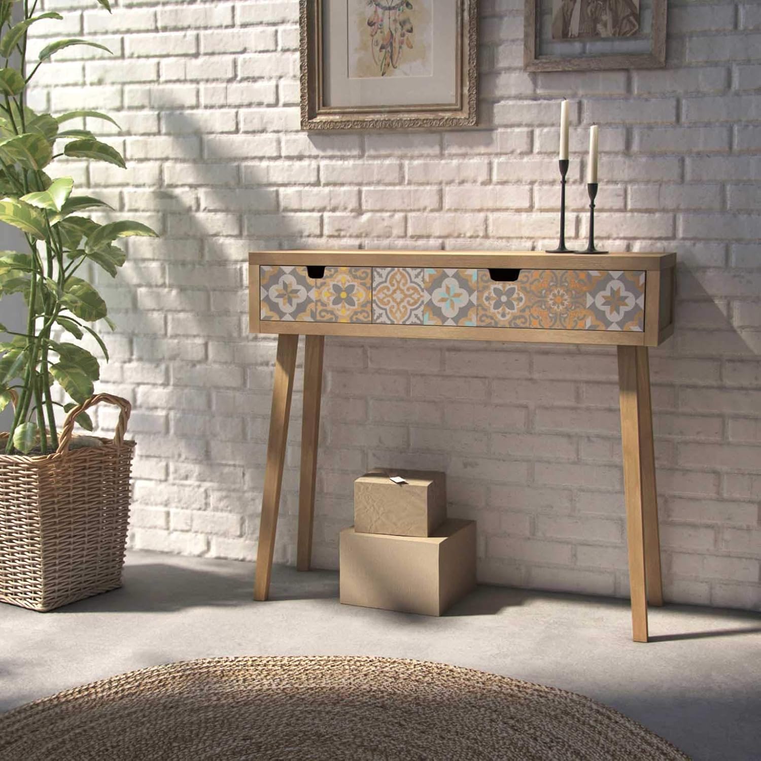 Versa Alfama Narrow Hallway Hallway Console Table with 2 Drawers, Dimensions H 81.5 x W 30 x L 90 cm, Wood, Colour: Grey - Image 3