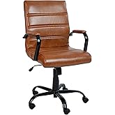 Flash Furniture Whitney Mid-Back Desk Chair - Brown LeatherSoft Executive Swivel Office Chair with Black Frame - Swivel Arm Chair