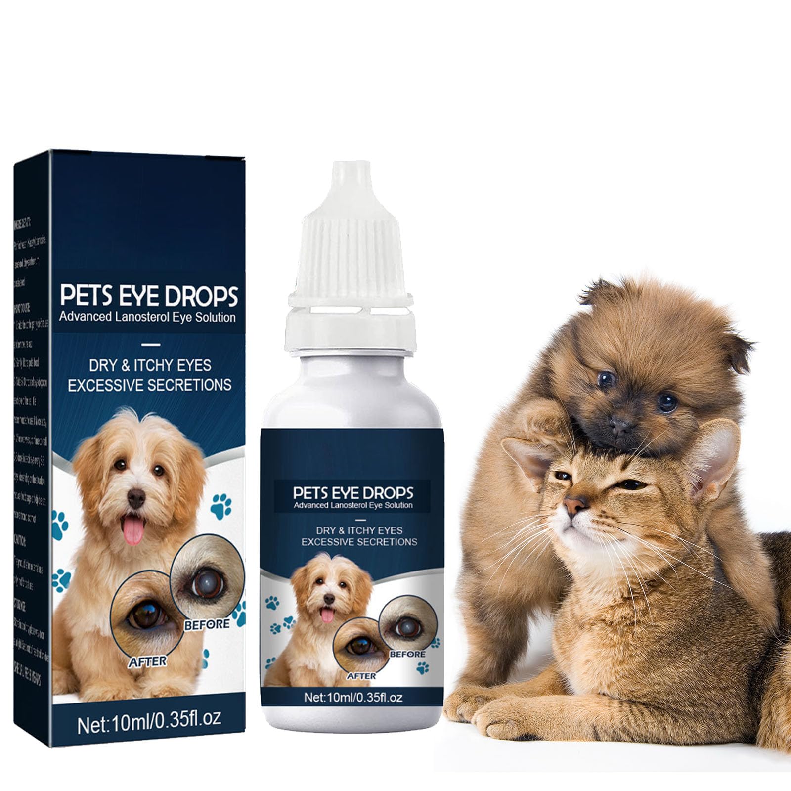 Pet Eye Drops,Pet Eye Drops For Cats And Dogs To Remove,Lubricating Eye Drops for Pet,Tear Stain Remover For Dogs & Cats,Eye Itching Relief Potion for Pets,Care And Cleaning Around The Eyes,10 ml