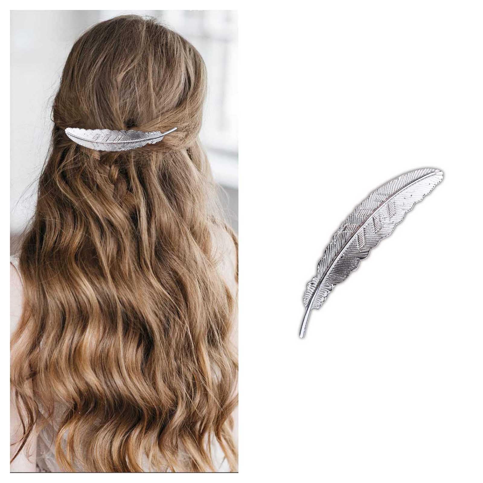 Xduargs Leaf Hair Clip Barrettes Vintage Leaf Feather Hair Barrettes Metal Leaf Barrette Hairclip Pins French Leaf Hair Pin Clip Decorative Headwear Hair Accessories for Women Headdress(Silver)