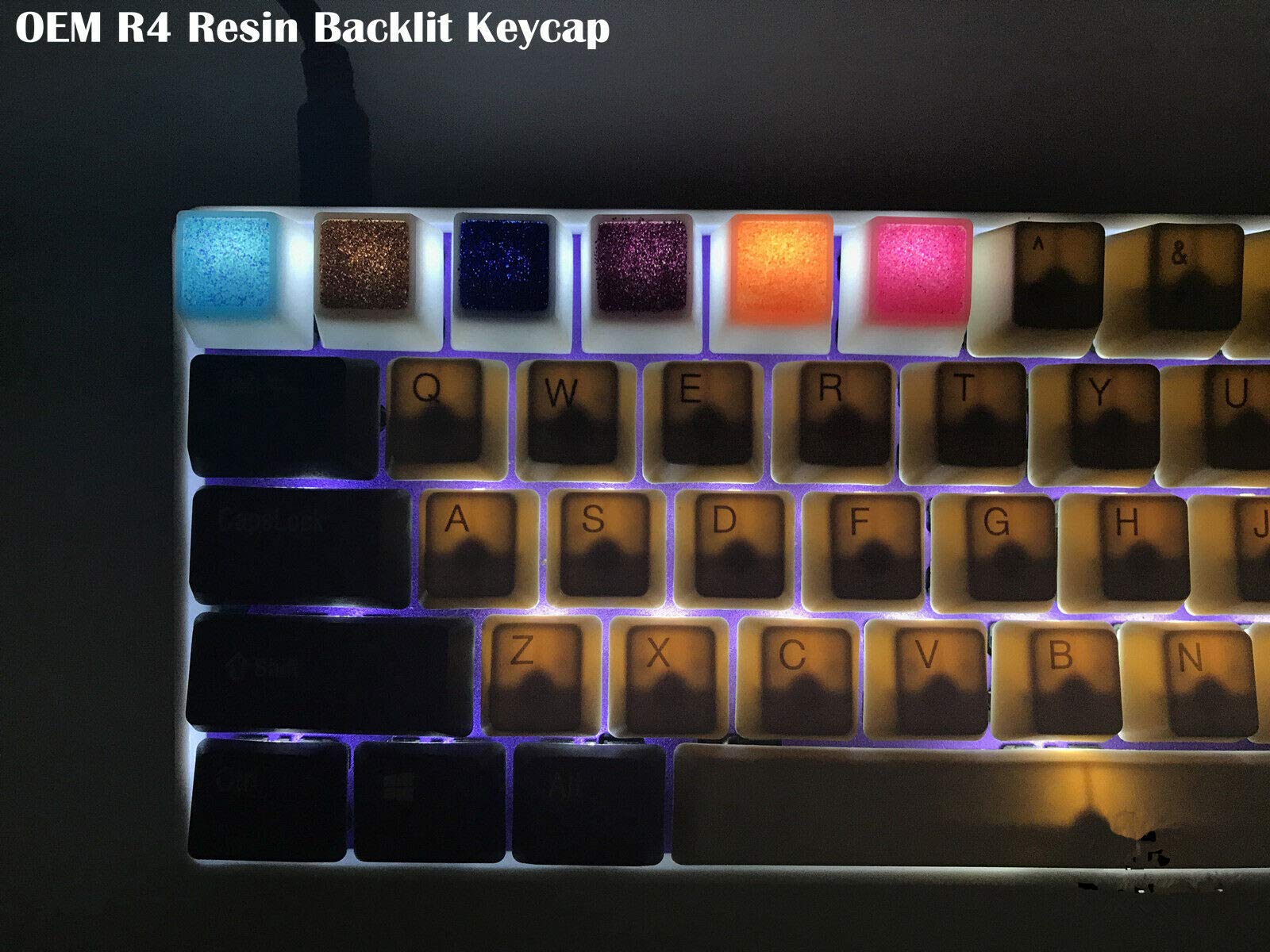 Handmade Foil Spangle Resin Artisan Keycap OEM R4 Keycaps Key Cap for Cherry MX RGB Switchs Gaming Mechanical Keyboard (Orange)