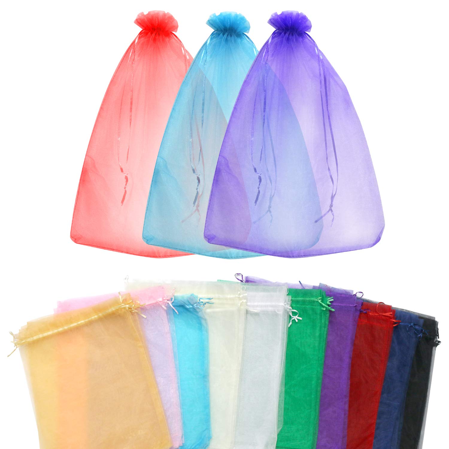 SumDirect 100Pcs12x16 Inches Extra Large Mixed Color Organza Gift Bags with Drawstring (Mixed Color)