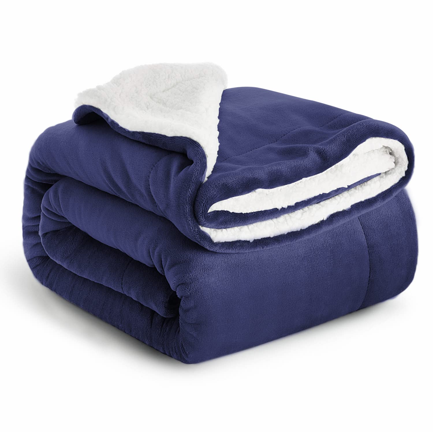IR Imperial Rooms Sherpa Fleece Blanket Bed Throws Blankets For Sofas Soft Fluffy Thick Blanket Reversible Microfiber Throw (Navy, Single/Throw (130 x 150 Cm))