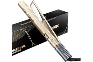 FURIDEN Hair Straightener and Curler 2 in 1, Flat Iron Curling Iron in One - Gold/Digital