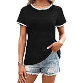 LilyCoco Womens Contrast Trim Ringer Tee Summer Basic Cotton Short Sleeve T Shirts