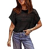 Sidefeel Womens Summer Sweaters Lightweight Casual Short Sleeve Crochet Hollow Out Knit Pullover Tops Clothing