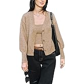 CUPSHE Women's Fall Lightweight Cropped Cardigan V Neck Puff Long Sleeve Button Down Open Front Sweater