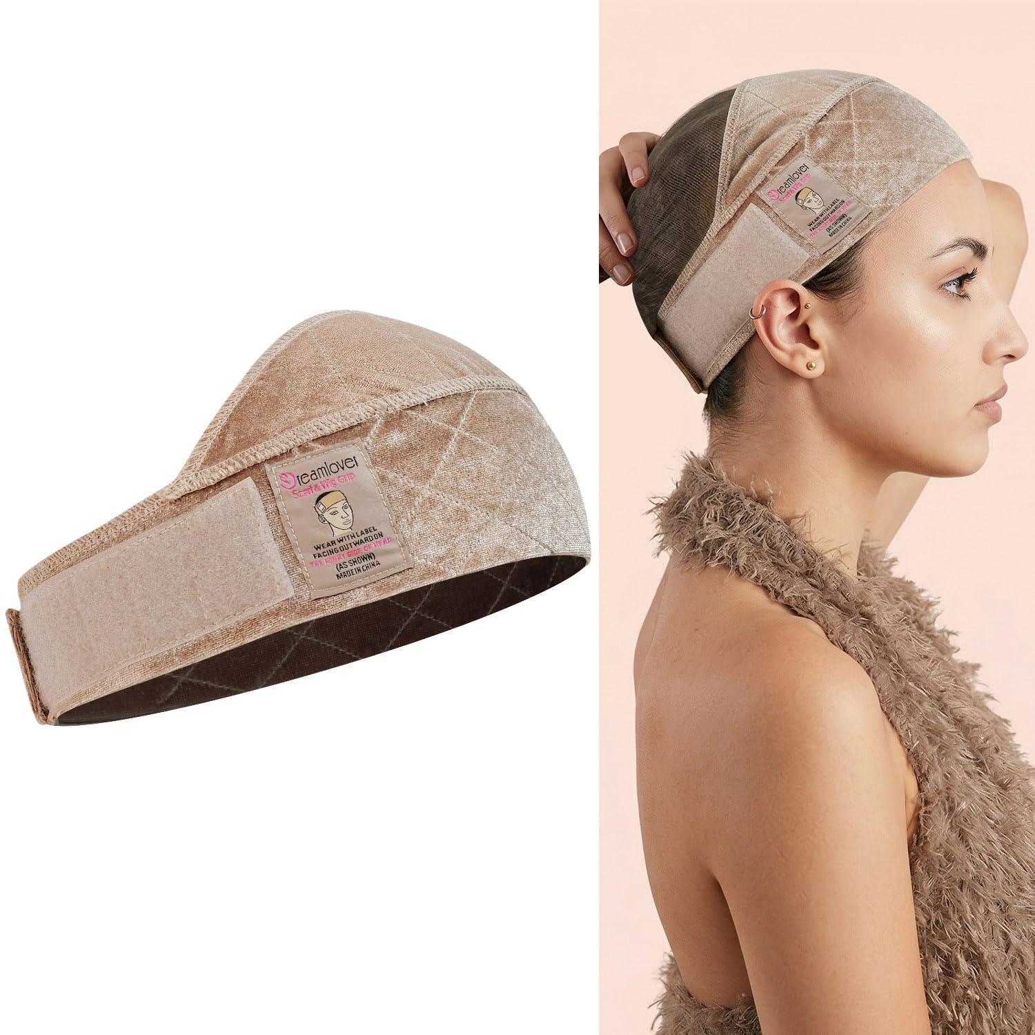 Dreamlover Adjustable Wig Grip Headband, Velvet Wig Band, Non Slip Headbands, Elastic Band, Tan — image 1