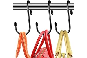 HiGift 8 Pack Purse Hanger for Closet, Vinyl Coated Unique Twist Design Black Bag Hanger Hooks, 5 Inch Large Closet Rod Home Storage Hooks Purse Organizer for Hanging Handbags, Belts, Hat, Backpack