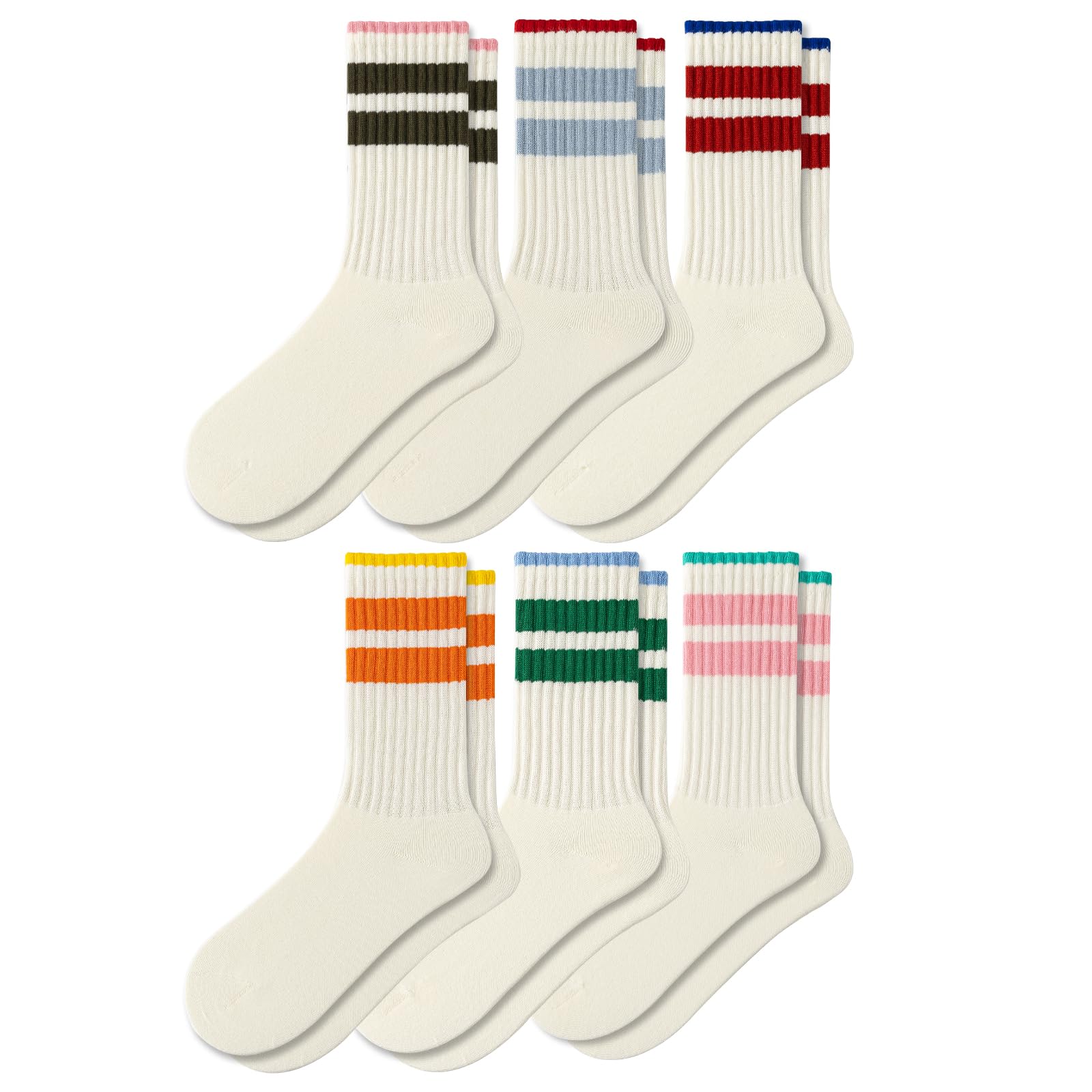 Photo 1 of Fszsaa Fun Novelty Socks For Women - Retro Crew Sporty Calf Socks, Striped, Cotton