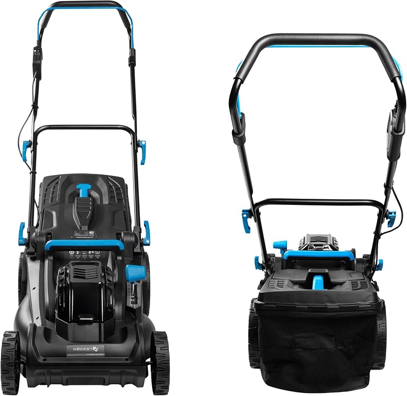 - Set cortacésped con batería 43 cm 2x18V con Taladro Atornillador 50 NM, 2X baterías de 4,0 Ah y Cargador Duo, cortacésped eléctrico sin escobillas Set Completo para jardín y Taller
