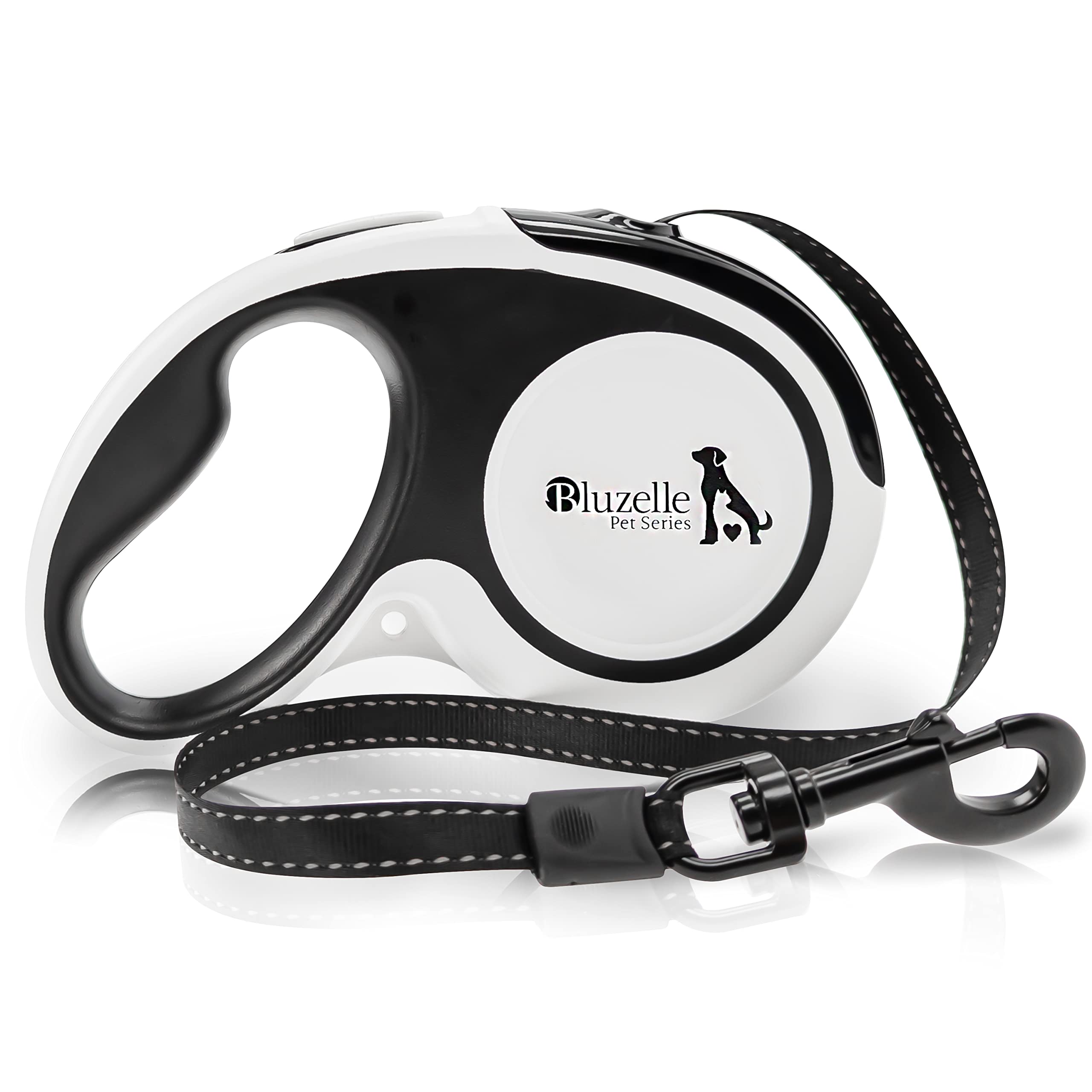 BLUZELLE 16ft Retractable Leash with Reflector Strips, for Medium & Large Dogs up to 110lb, Extendable Dog Lead Nylon Belt with 360° Snap Hook, Reliable One-Hand Braking System Anti-Slip Grip, Size:L