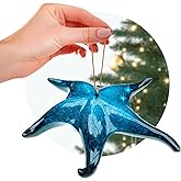 Beach Christmas Ornament – Hand-Painted Coastal Tree Decoration – Nautical Sea Life Ornament for Ocean Lovers – Unique Beachy Christmas Decor – Seashell & Sea Animal Gift (Blue Starfish)
