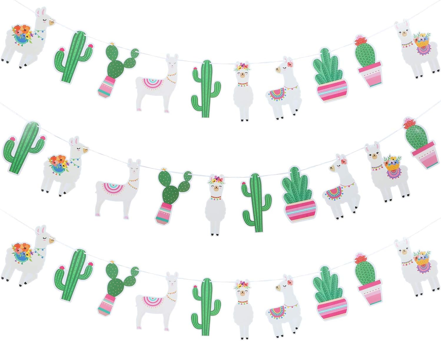 3 Pieces Llama Cactus Banner Garland Llama Party Decoration Cactus Banner for Llama Cactus Themed Birthday Graduation Mexican Fiesta Baby Shower Party Supplies