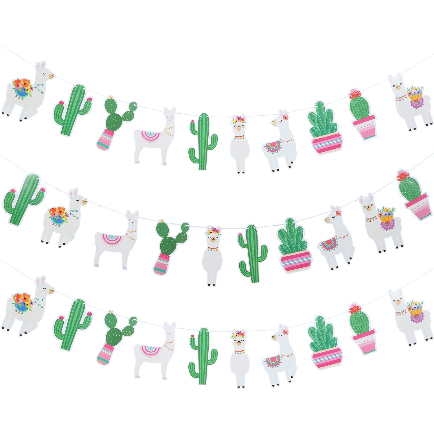 3 Pieces Llama Cactus Banner Garland Llama Party Decoration Cactus Banner for Llama Cactus Themed Birthday Graduation Mexican Fiesta Baby Shower Party Supplies