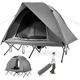 GYMAX 2-Person Tent Cot, 3 in 1 Folding Off-Ground Cot Bed Combo with Portable Wheeled Bag, Waterproof Rainfly, 2 Mesh Doors &amp; Skylight Roof for Hiking, Backpacking, Outdoor
