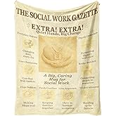 Social Worker Gifts Blanket 60x50in Flannel Throw, Vintage Newspaper-Style Office Decor, Appreciation & Graduation Present for Women & Men, Social Work Month, Soft Lap Cover for School Counselor