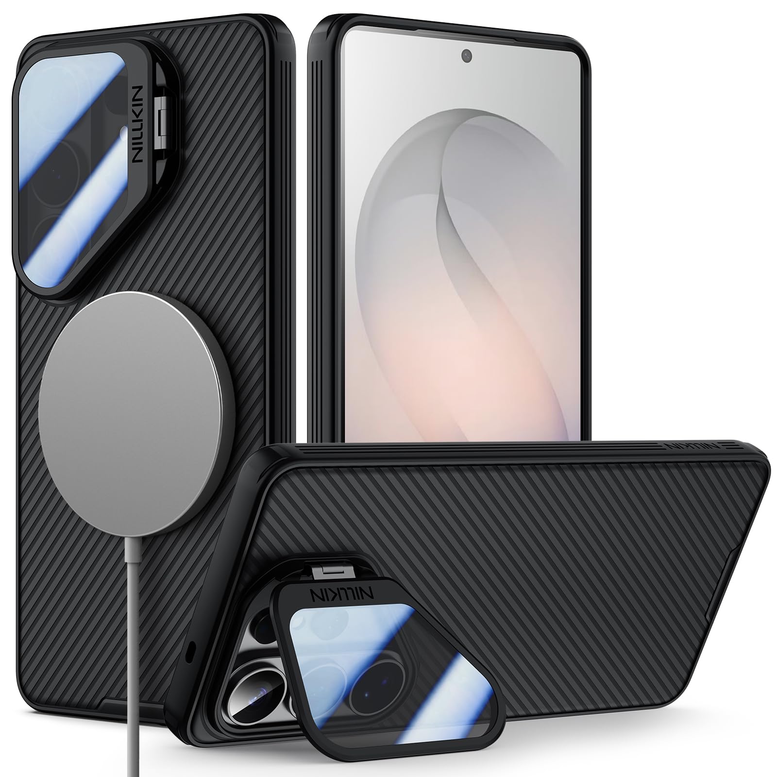 Nillkin for Samsung Galaxy S26 Ultra Case with Camera Cover Stand, Compatible with MagSafe, Adjustable Kickstand, Full Camera Protection, Shockproof Protective Phone Case for S26 Ultra 6.9'', Black