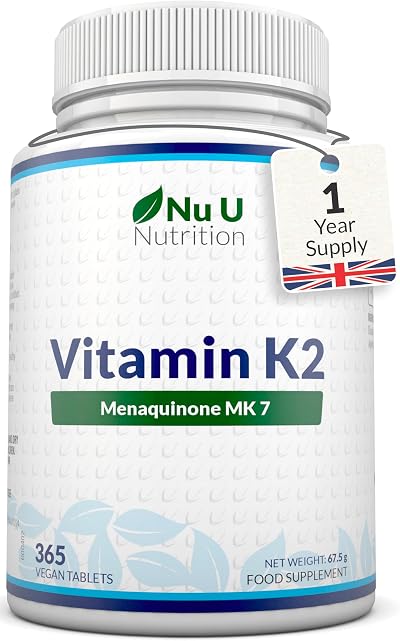 Nu U Nutrition Vitamin K2 MK7 200mcg 365 Tablets Vegan UK Made 1 Day