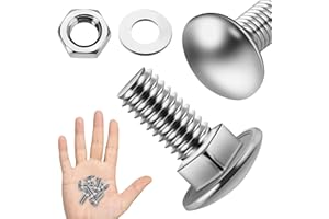 EASTPUK (26 Sets) 1/4-20 x 3/4 Carriage Bolts with Nuts and Washers, 304 Stainless Steel Round Head Square Neck 1/4 Carriage 