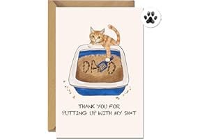 TwoDays Funny Cat Dad Cards with Envelope and Sticker, Cute Father's Day Card from Cat Pets Son Daughter, Gifts for Cat Lovers, Thank You for Putting up with My (4"X 6")