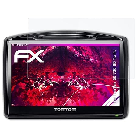atFoliX Glasfolie kompatibel mit Tomtom GO 730 HD Traffic Panzerfolie, 9H Hybrid-Glass FX Schutzpanzer Folie