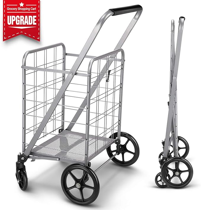 Winibest Newly Released Grocery Utility Flat Folding Shopping Cart with
